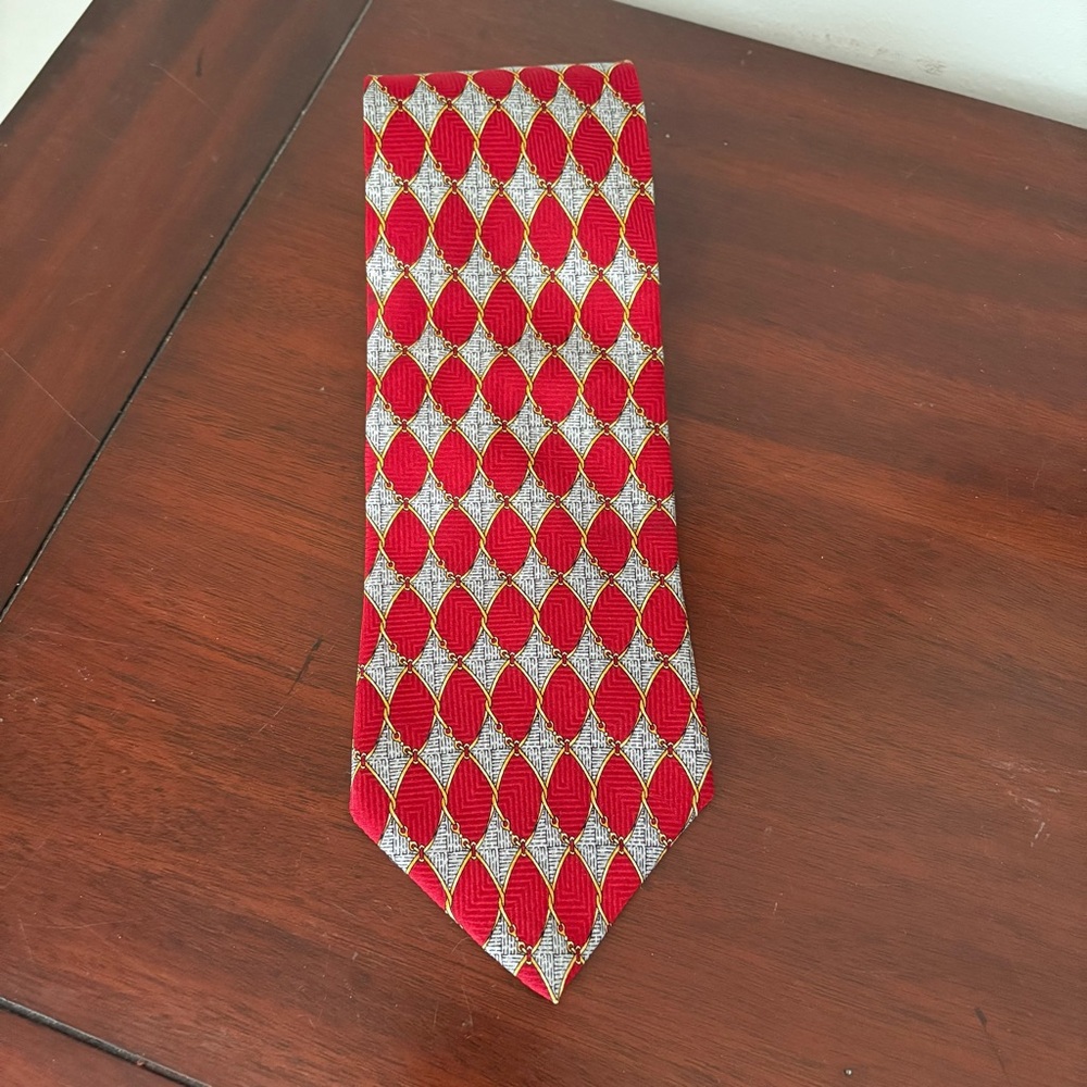 Efenzo Felini Men’s Luxury Tie - Geometric Italian 100% Silk- Handmade- Red/Gray